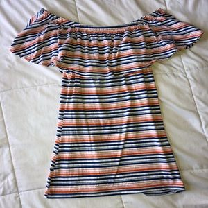 Blue, Orange, & White Off The Shoulder Top